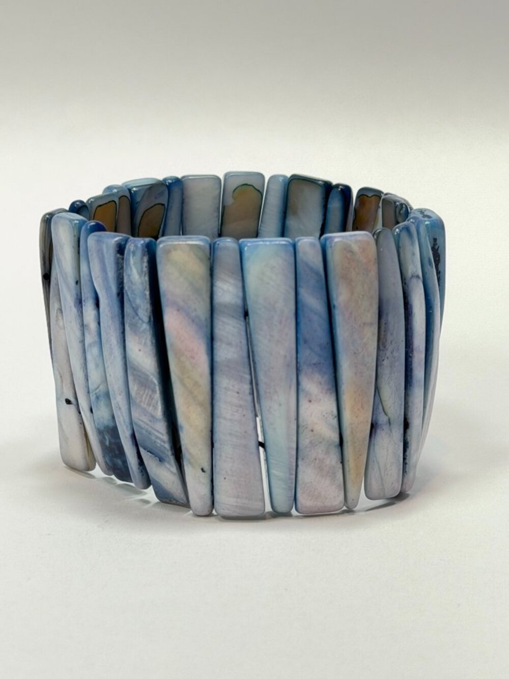 Blue Mother of Pearl Style Shell Stretch Cuff Bracelet Boho